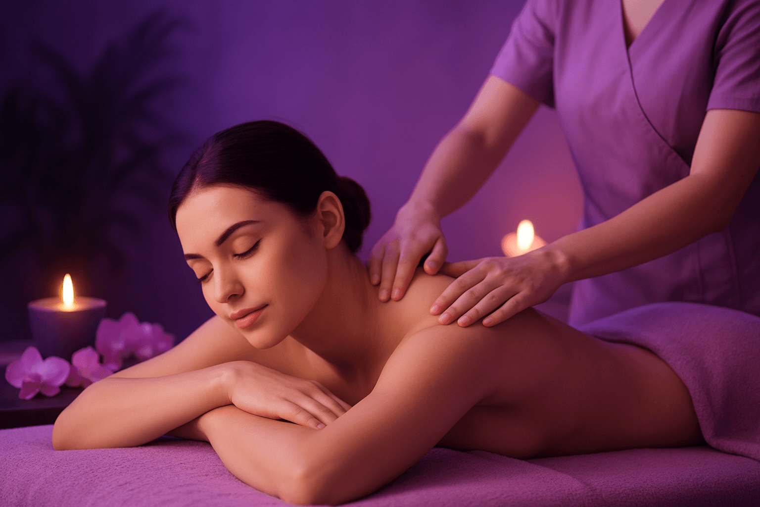 Ambiente relajante de spa con toallas y velas